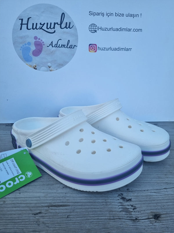 Arkası Büyük Yazılı Ithal Crocs Unisex Terlik Beyaz Mor