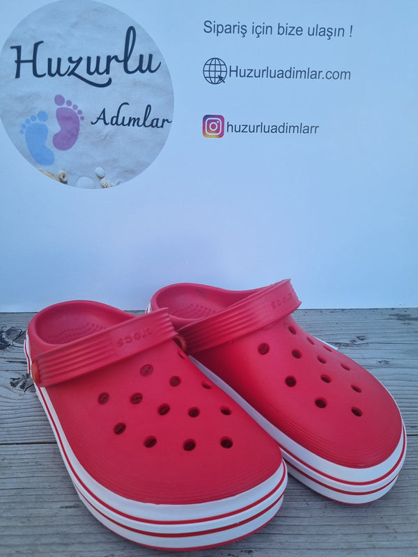 Arkası Büyük Yazılı Ithal Crocs Unisex Terlik Kırmızı Beyaz