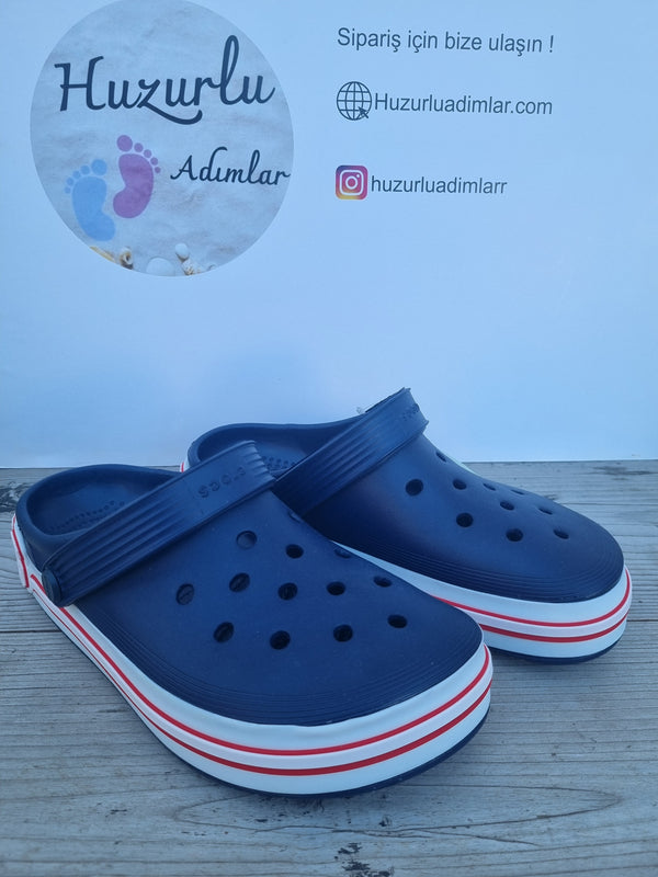 Arkası Büyük Yazılı Ithal Crocs Unisex Terlik Lacivert Kırmızı