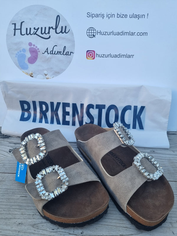 Birkenstock Taşlı Bayan Terlik Vizon