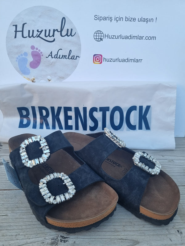 Birkenstock Taşlı Bayan Terlik Siyah