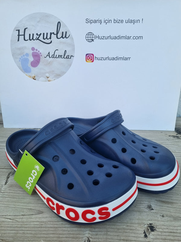 Lacivert Kırmızı Çift Renk Yandan Yazılı Crocs Unisex Terlik