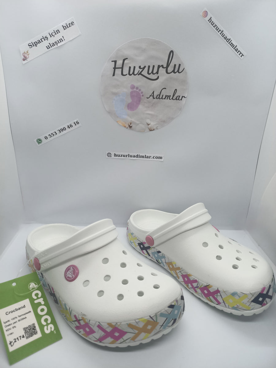 Renkli Taban 1.Sınıf İthal Beyaz Crocs Bayan
