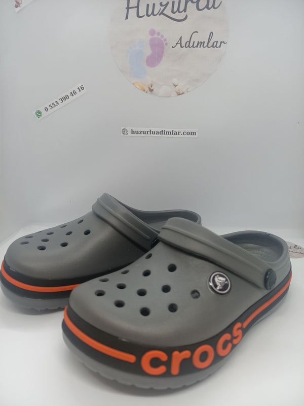 Gri Turuncu Yandan Yazılı Crocs Terlik Unisex Çocuk