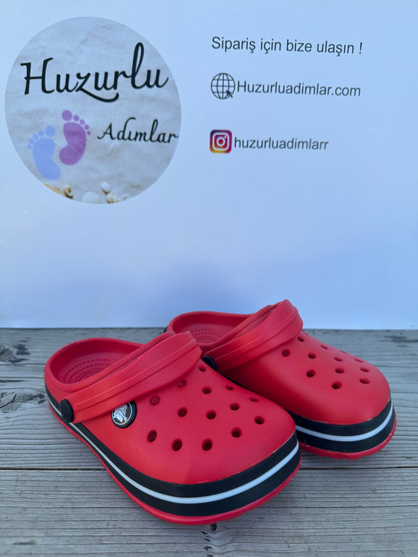 Kırmızı Arkası Yazılı Crocs Terlik Unisex Çocuk